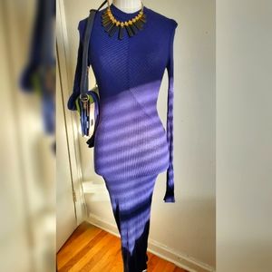 H&M Longsleeve-Midi-Ribbed Dress in Navy